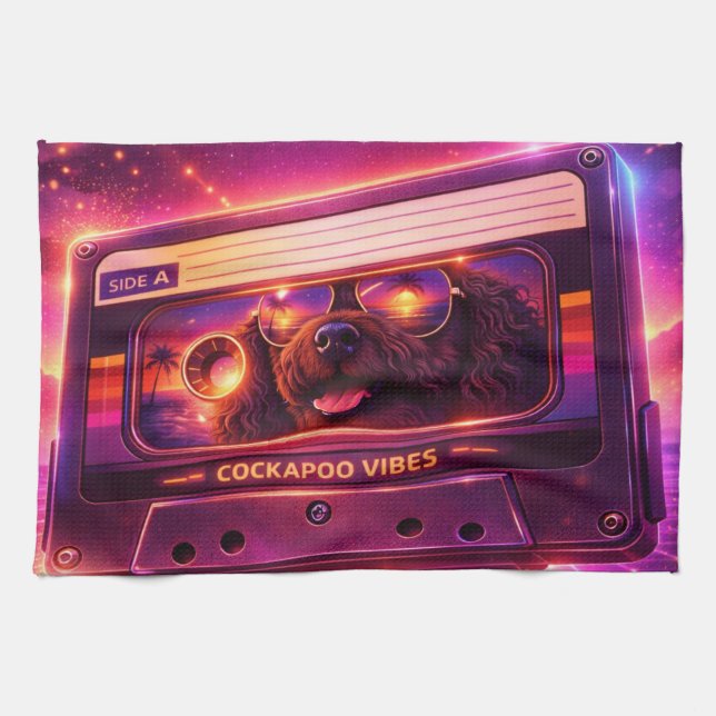 Linge De Cuisine cockapoo 80s inspired kitchen tea towel  (Horizontal)