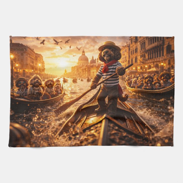 Linge De Cuisine Cockapoo de Luxe Gondole de Venise (Horizontal)