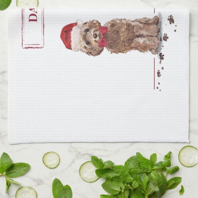 Linge De Cuisine Cockapoo Marron Noël Drôle Chien et Arbre (Plié)