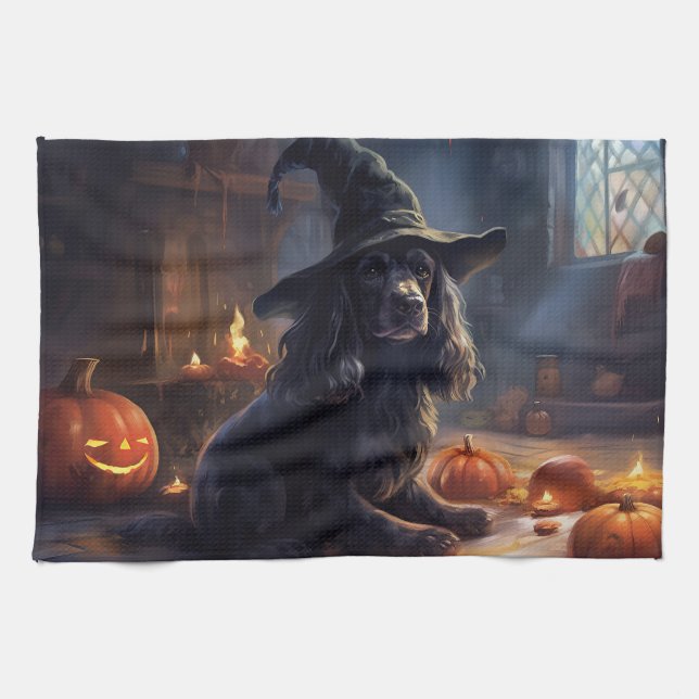 Linge De Cuisine Cocker Spaniel Citrouilles Halloween effrayant (Horizontal)