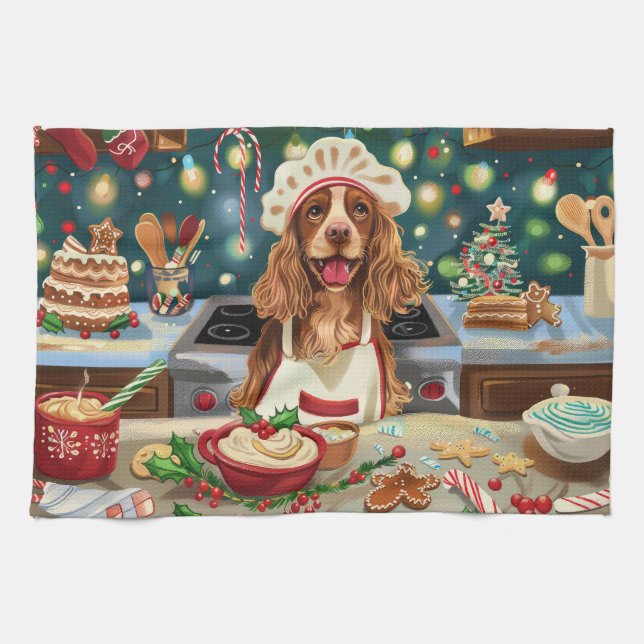 Linge De Cuisine Cocker Spaniel fête de Noël en cuisine : un Noël f (Horizontal)