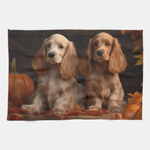 Linge De Cuisine Cocker Spaniel Puppy Automne Citrouille de plaisir