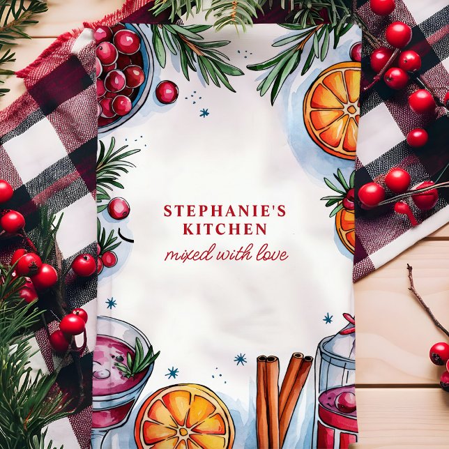 Linge De Cuisine Cocktail Cranberry Orange Noël Personnalisé (Créateur téléchargé)