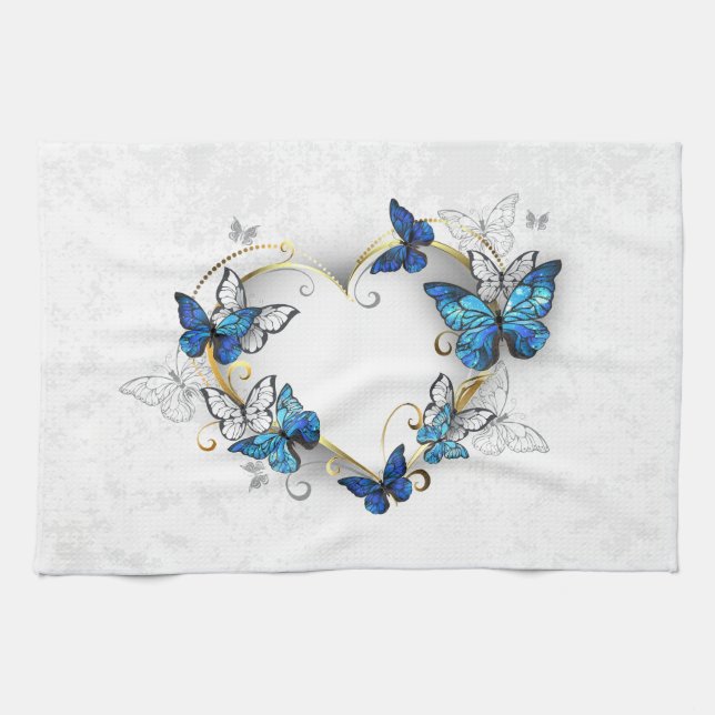 Linge De Cuisine Coeur bijoux avec papillons Morpho (Horizontal)