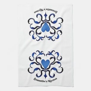 Linge De Cuisine Coeur bleu médiéval