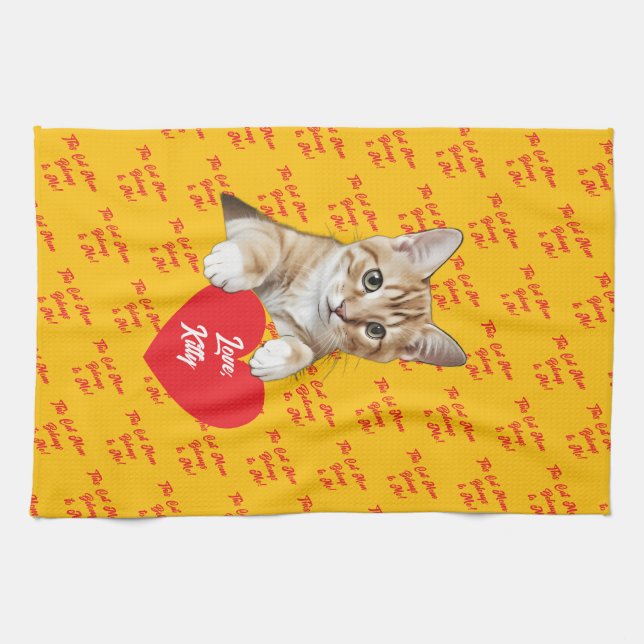 Linge De Cuisine Cœur de chat avec amour drôle (Horizontal)