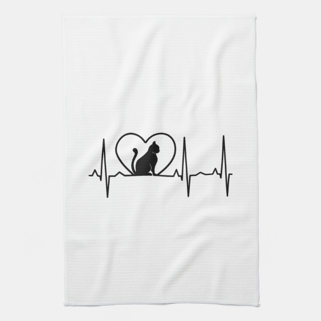 Linge De Cuisine Coeur de chat avec coeur (Vertical)