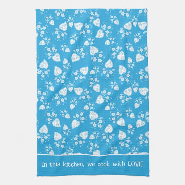 Linge De Cuisine Coeur de fleur bleu avec fleurs motif (Vertical)