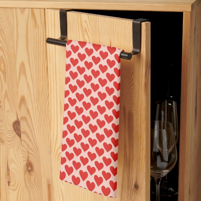 Linge De Cuisine Cœur de la Saint-Valentin traditionnel rouge (Pliage en tiers)