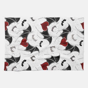 Linge De Cuisine Coeur d'Halloween avec ailes de chauve-souris noir