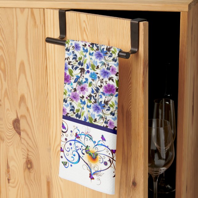 Linge De Cuisine Cœur et papillons floral (Pliage en tiers)