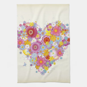 Linge De Cuisine Coeur floral avec des papillons