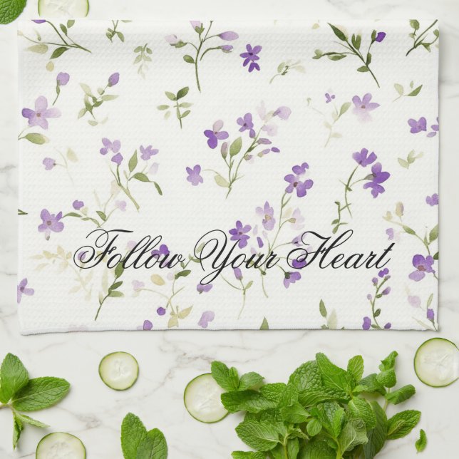 Linge De Cuisine Cœur floral de lavande (Plié)