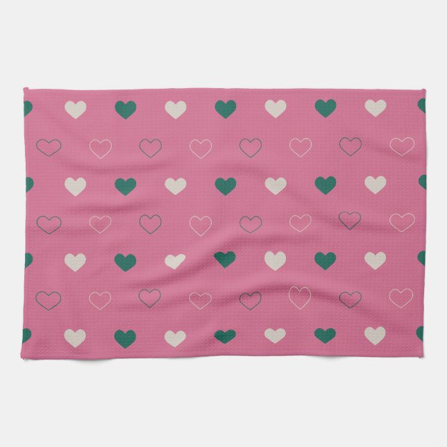 Linge De Cuisine Cœur mignon simple sans couture rose / vert (Horizontal)