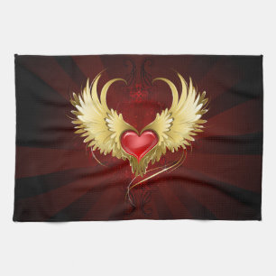 Linge De Cuisine Coeur rouge avec ailes d'or