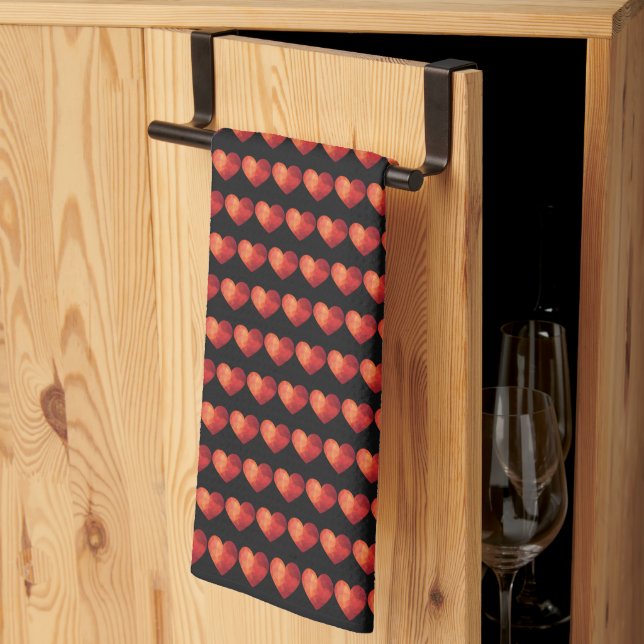 Linge De Cuisine Coeur rouge cristal polygonal moderne (Pliage en tiers)