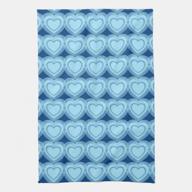 Linge De Cuisine Coeurs Abstraits modernes - Ciel bleu et Cobalt (Vertical)