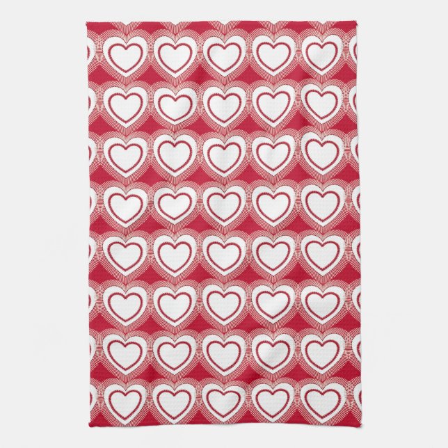 Linge De Cuisine Coeurs Abstraits modernes - Rouge et Blanc (Vertical)