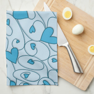 Linge De Cuisine Coeurs bouclés bleus