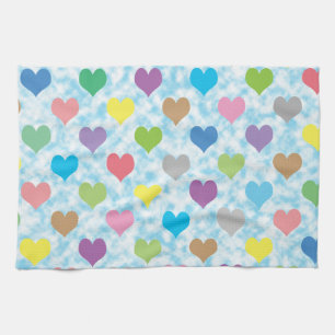 Linge De Cuisine Coeurs colorés motif sur arrière - plan bleu
