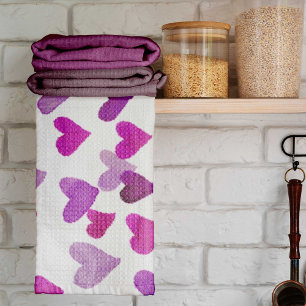 Linge De Cuisine Coeurs d’aquarelle de la Saint-Valentin - violet