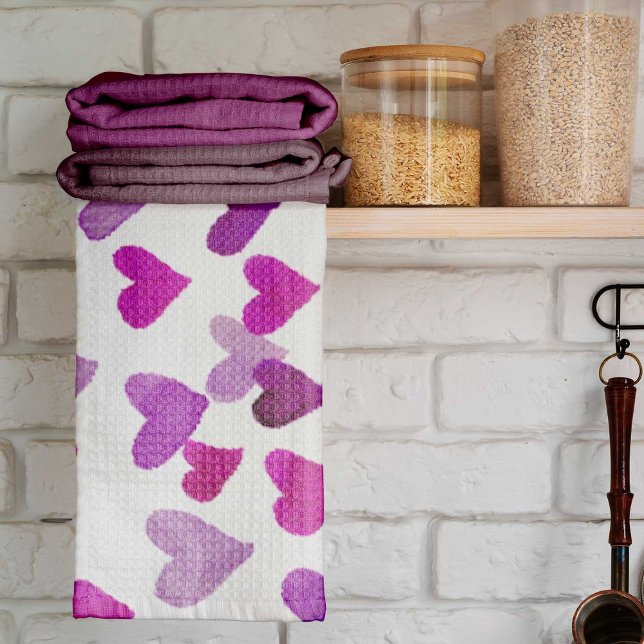 Linge De Cuisine Coeurs d’aquarelle de la Saint-Valentin - violet (Créateur téléchargé)