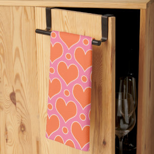 Linge De Cuisine Coeurs d'amour et motif Pois en rose, orange