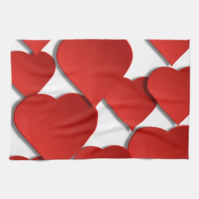 Linge De Cuisine Coeurs d'amour rouges (Horizontal)