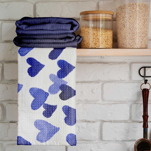 Linge De Cuisine Coeurs d'aquarelle de la Saint-Valentin - bleu (Créateur téléchargé)