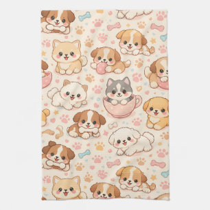 Linge De Cuisine Cœurs de chiot mignons motif aquarelle (5)