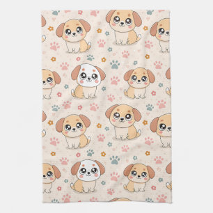 Linge De Cuisine Cœurs de chiots mignons motif aquarelle (6)