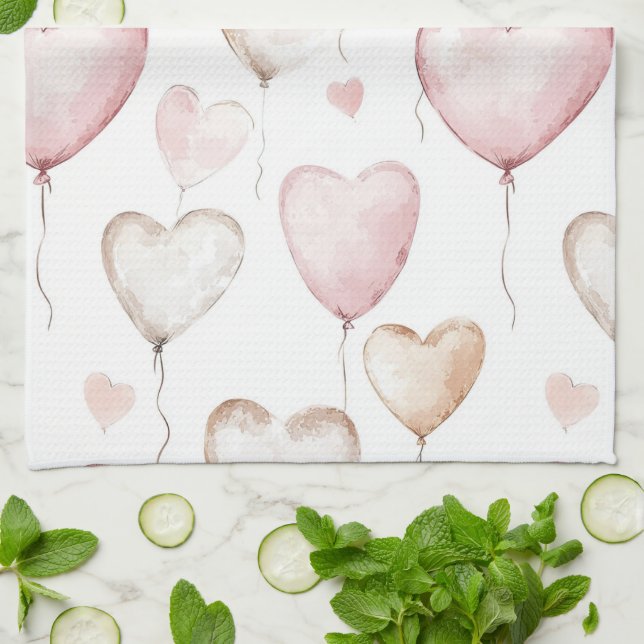 Linge De Cuisine Cœurs de crème rose (Plié)