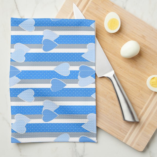 Linge De Cuisine Cœurs de la Saint-Valentin sur fond rayé (Quart Plié)