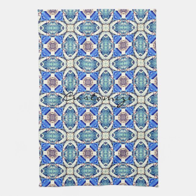 Linge De Cuisine Coeurs de mandala bleu motif Thunder_Cove (Vertical)