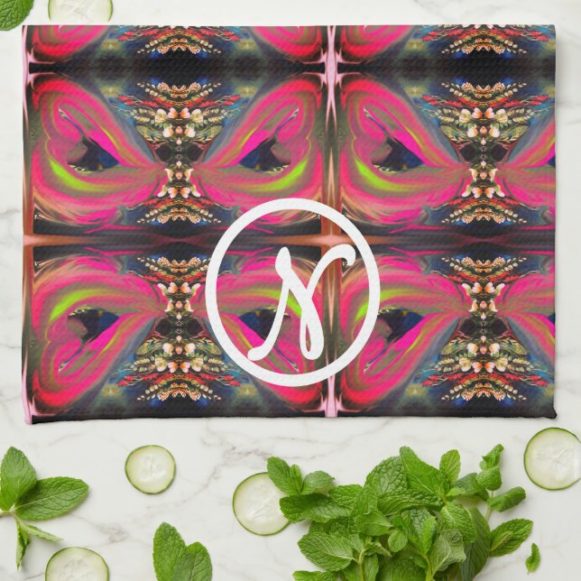 Linge De Cuisine Coeurs de néon rose (Plié)