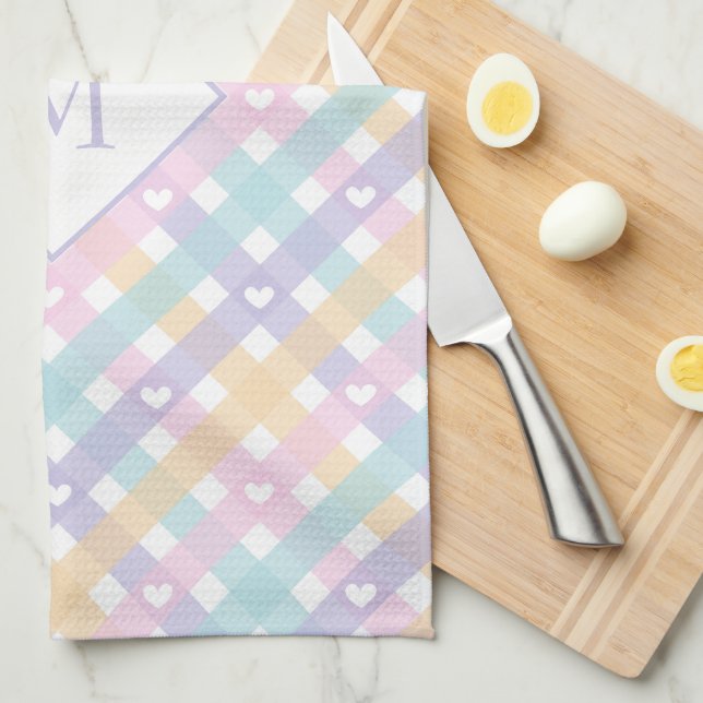 Linge De Cuisine Coeurs de plaids En vichy monogrammes (Quart Plié)