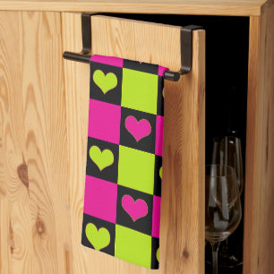 Linge De Cuisine Coeurs de tableau de bord - Vert citron, rose chau