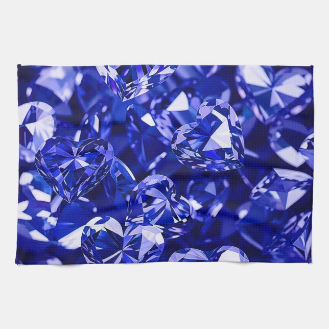 Linge De Cuisine Coeurs Diamants en cristal bleu (Horizontal)