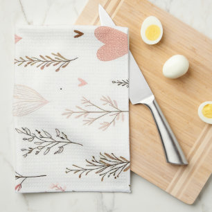 Linge De Cuisine Cœurs en rose et motif botanique sans couture