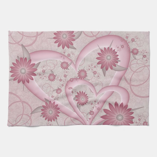 Linge De Cuisine Coeurs et fleurs Abstraits roses Aimer l'art fract (Horizontal)