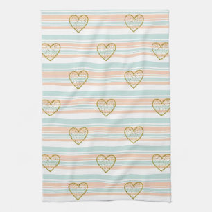 Linge De Cuisine Cœurs et rayures de la Saint-Valentin pastel avec