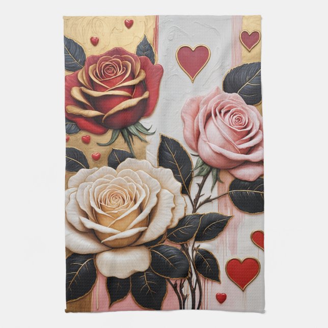 Linge De Cuisine Coeurs et Roses opulents (Vertical)