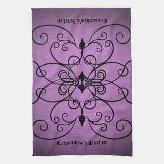 Linge De Cuisine Coeurs et tourbillons noirs et violets personnalis