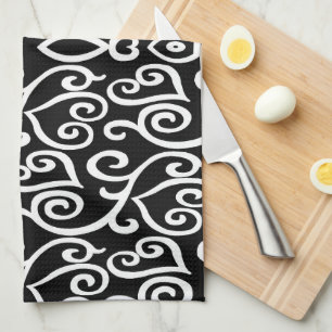 Linge De Cuisine Coeurs noir et blanc