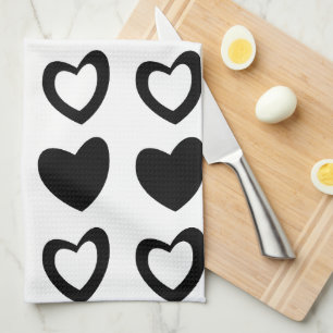 Linge De Cuisine Cœurs Noir et Blanc Minimalistes Modernes Simples