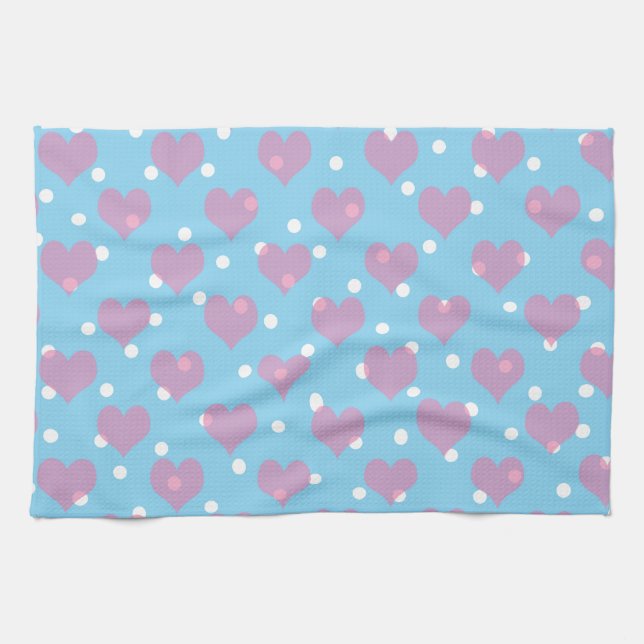 Linge De Cuisine Coeurs roses et pois blancs (Horizontal)