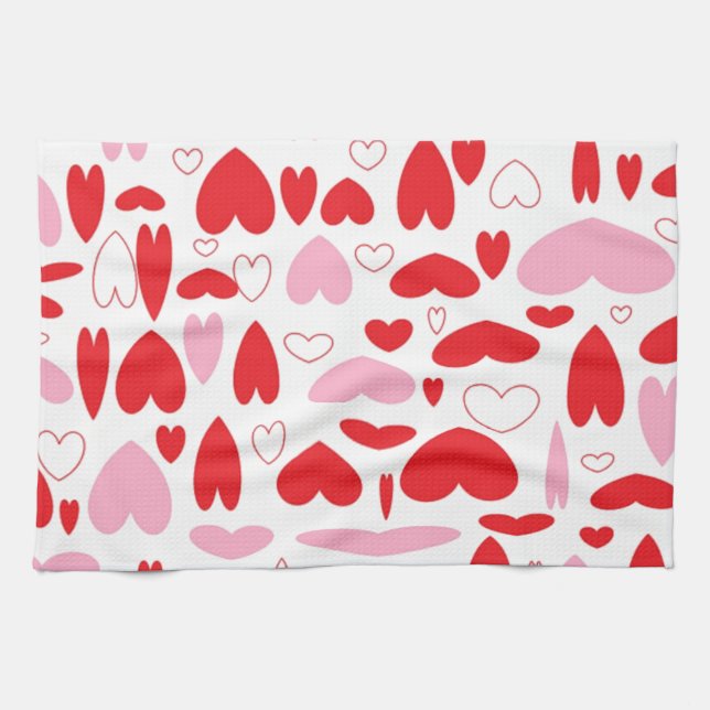 Linge De Cuisine Coeurs Rouge Et Rose (Horizontal)
