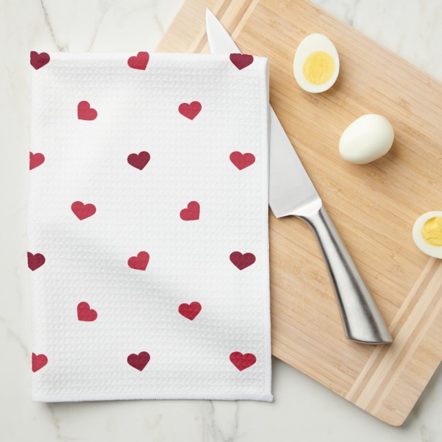 Linge De Cuisine Coeurs rouges (Quart Plié)