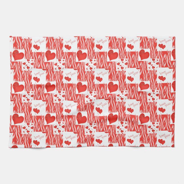 Linge De Cuisine Coeurs rouges, amour. (Horizontal)