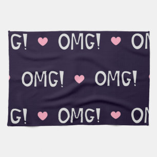 Linge De Cuisine Coeurs, texte OMG, motif mignon